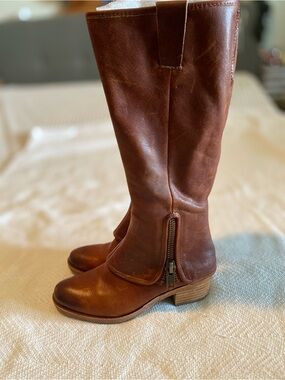 Kork-Ease Brown Leather Mid-Calf Zip Heeled Boots